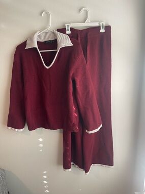 V-Neck Sweater Set with white trim